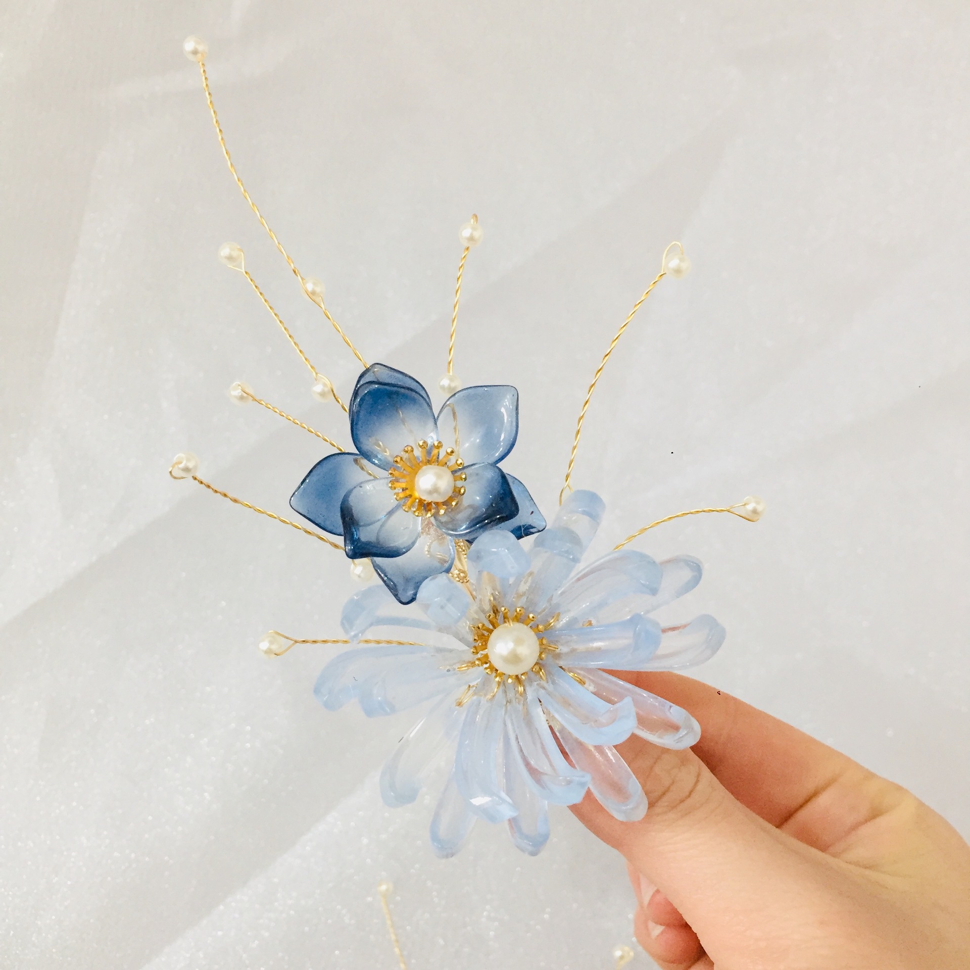 春夏季超仙配饰古风发饰水晶菊花发夹女汉服头饰边夹明制发夹饰品