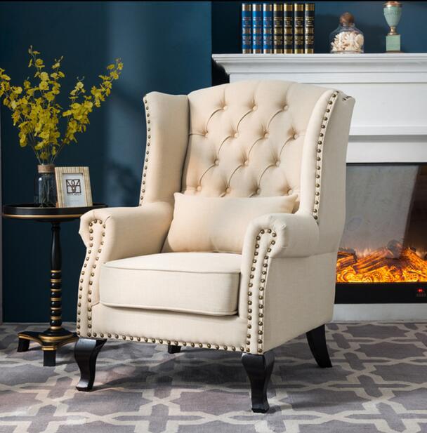 老虎椅美式现代单人沙发小户型酒店客房太师椅布艺轻奢沙发老虎凳