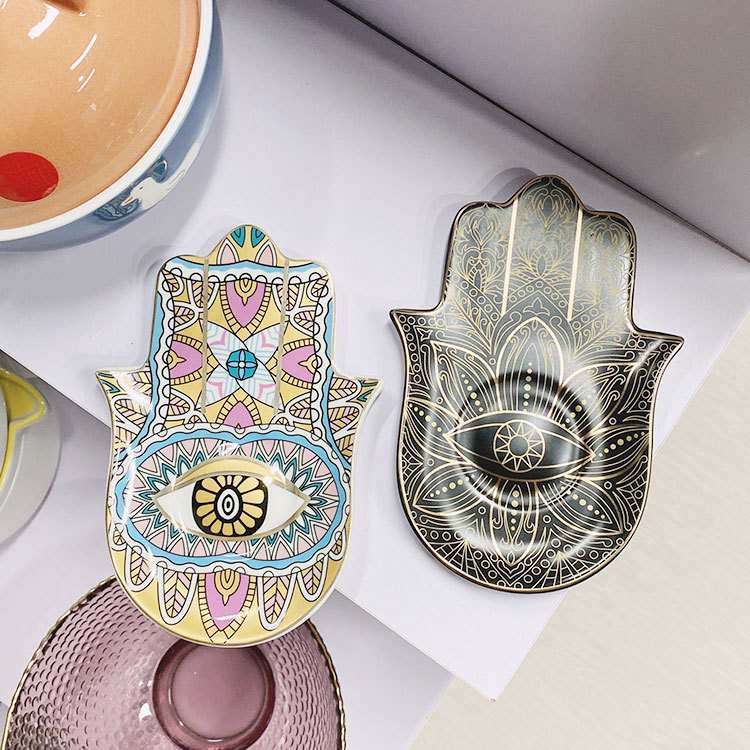Nordic Creative Black Buddha Eye Tray Ceramic Coaster Home Hallway Decorations Decoration Jewelry Storage Tray