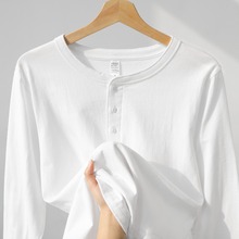 250g白色纯棉重磅亨利衫长袖t恤男美式复古咔叽亨利领宽松打底衫