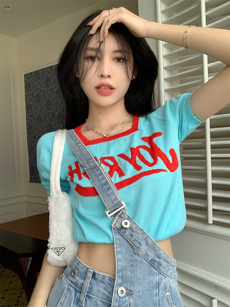 别致短袖t恤女装夏季新款短款露脐设计感小众chic甜辣妹上衣ins潮