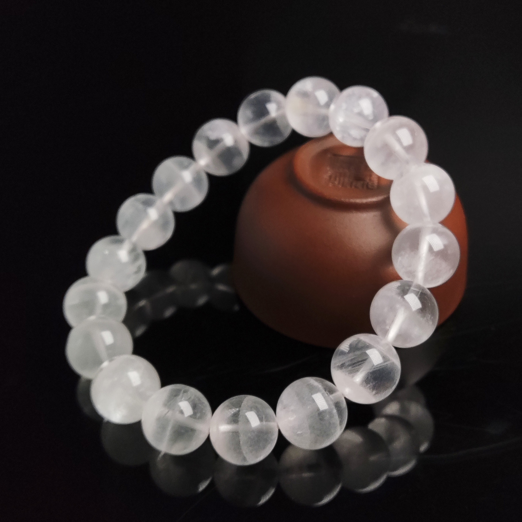 天然白幽灵手链 聚宝盆白色透明圆珠水晶手串女款diy时尚饰品批发