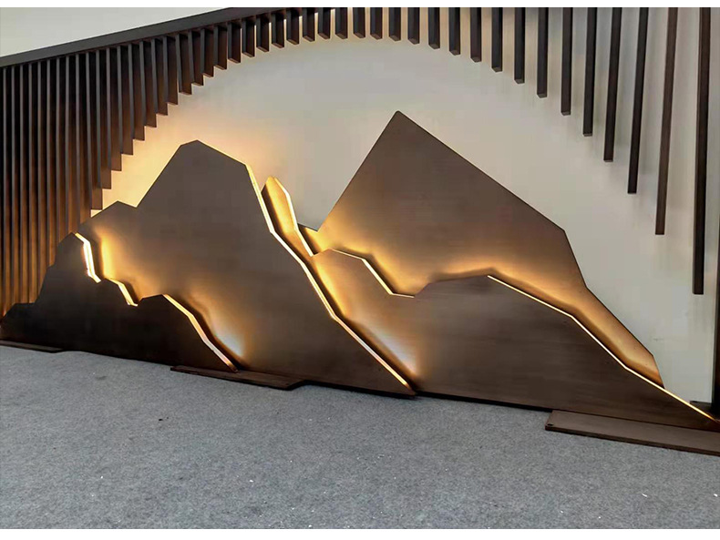 庭院不锈钢景墙假山雕塑户外庭院山形景墙室外水景景观装饰酒店