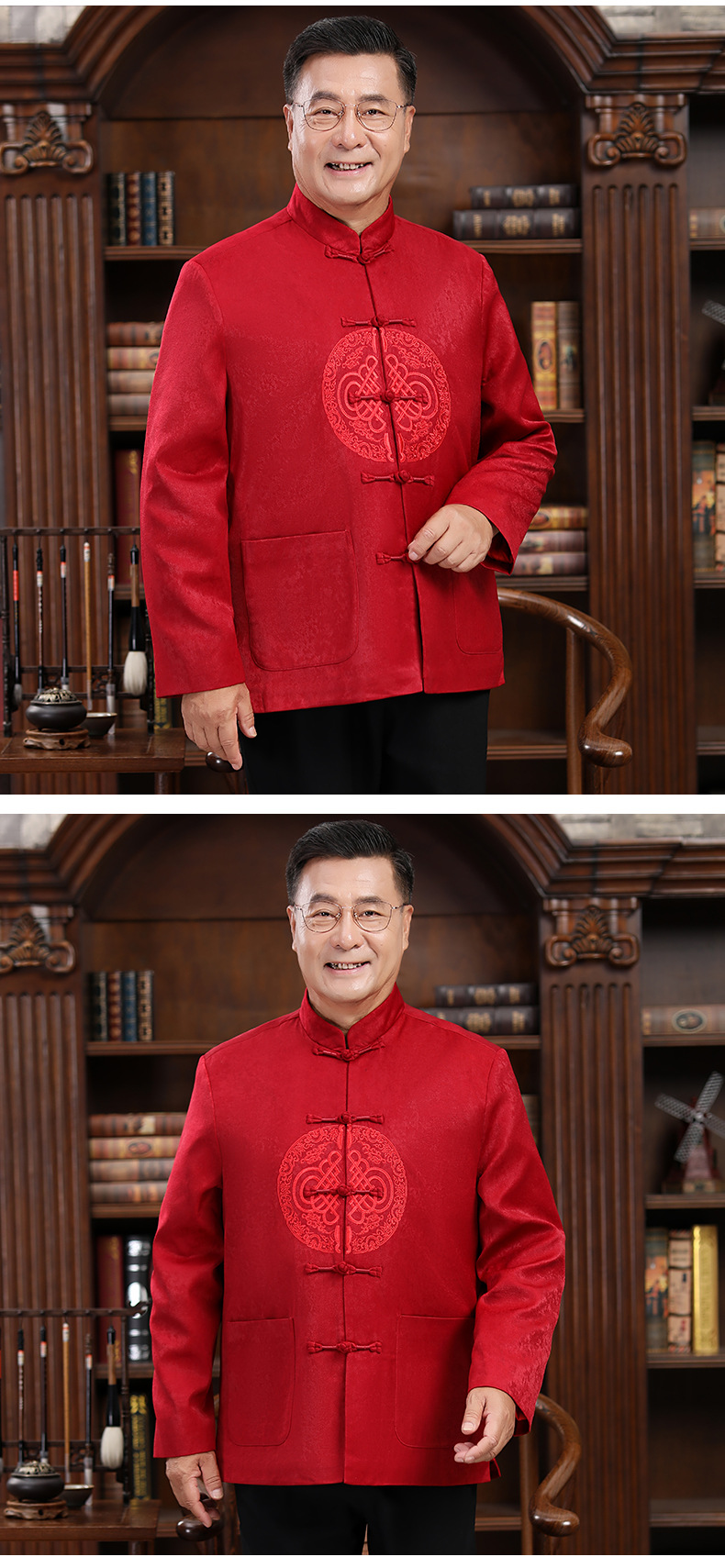 2021春季新品中老年男装长袖唐装男士套装中国风盘扣婚庆民族服饰