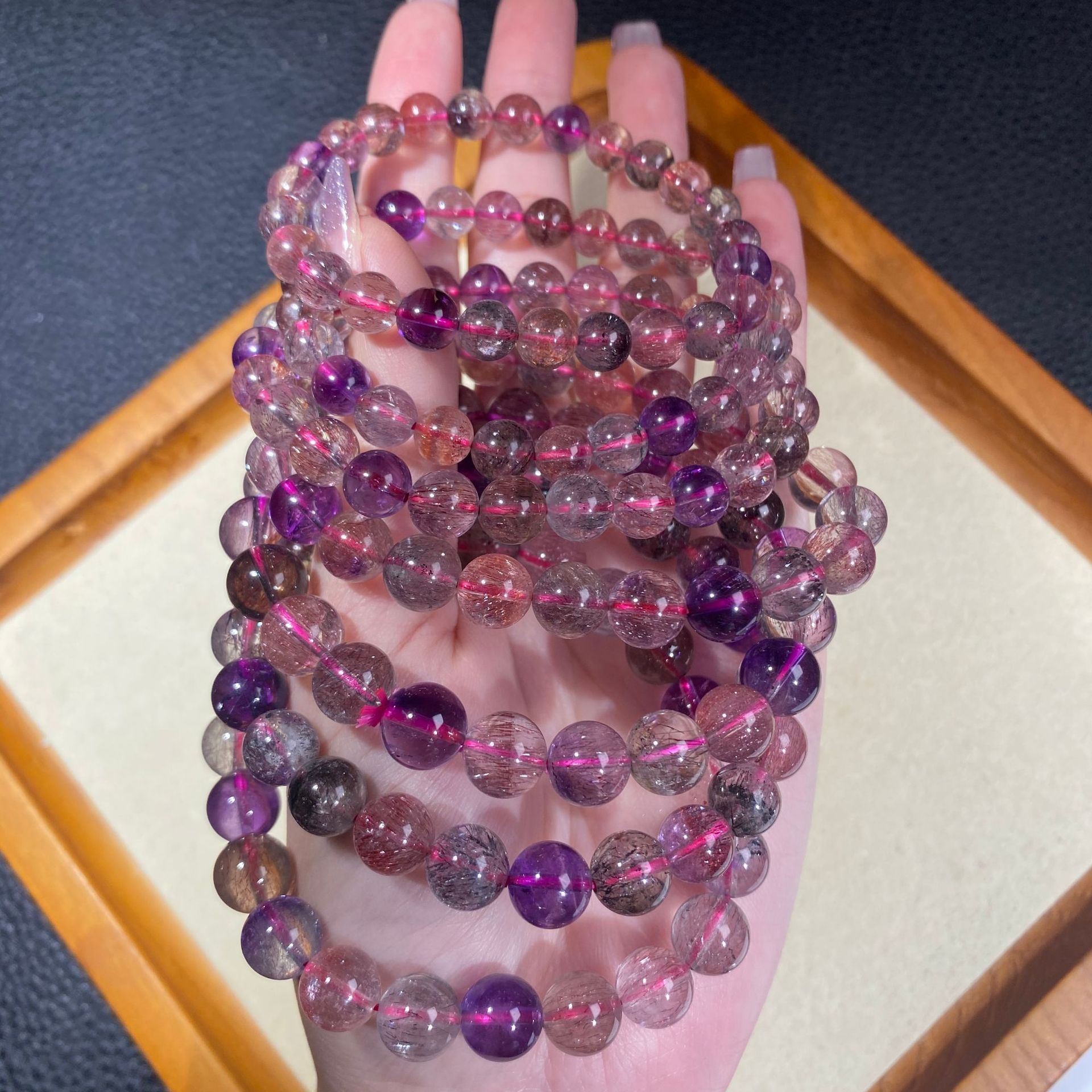 超七水晶手串 紫发晶超7手链女金草莓水晶手链跨境电商亚马逊抖音