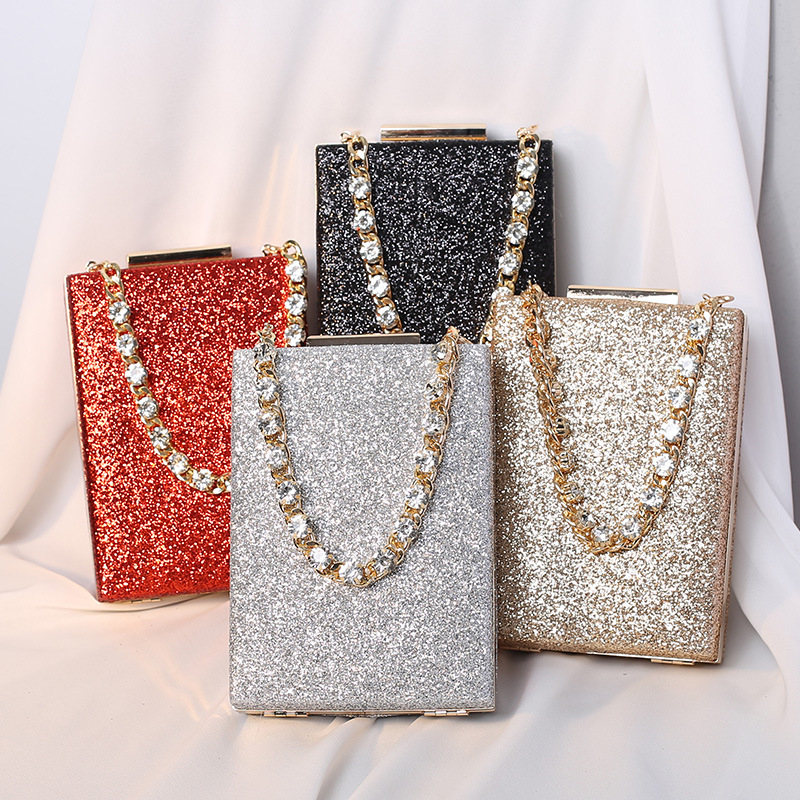 Cross-Border New Arrival Dinner Bag Rhinestone Chain Portable Crossbody Small Square Bag Women's Small Bag Ladies Banquet