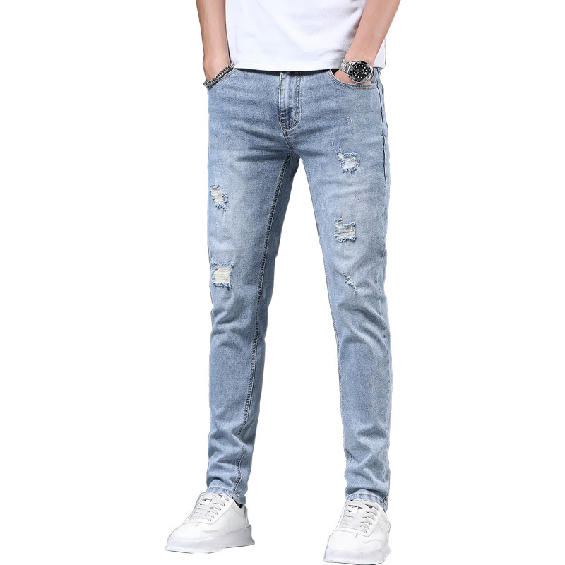 High Quality Jeans Men 2023 Spring and Autumn Fashion Brand Stretch Slim Fit Ripped Ankle-Tied Pants Men Casual Long Pants