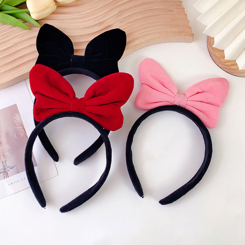 Mickey New Plush Big Bow Headband Washing Face Hair Band Internet Celebrity Cute and Graceful Gold Velvet Bow Headdress