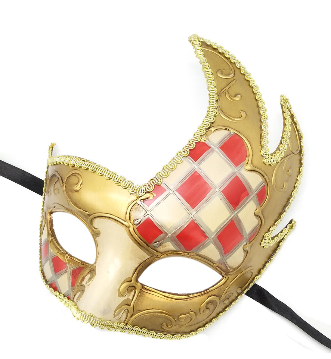 批发高档火焰大弯角面具万圣节狂欢节威尼斯舞会复古格子面具现货