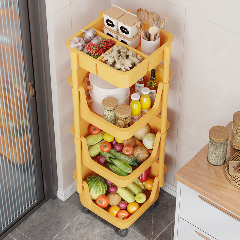 Kitchen Shelf Household Floor Trolley Multi-Layer Vegetable Basket Multi-Functional Seasoning Storage Shelf Household Complete Collection