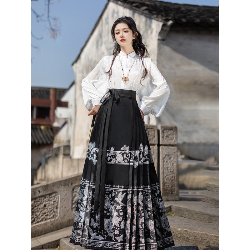 National Style New Chinese Style High Sense Daily Horse-Face Skirt Hanfu Two-Piece Set Jacquard Cheongsam Shirt Outfit Commuting to Work