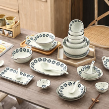 小兰花网红复古日式釉下彩陶瓷餐具家用饭菜汤碗盘碟勺子组合套装