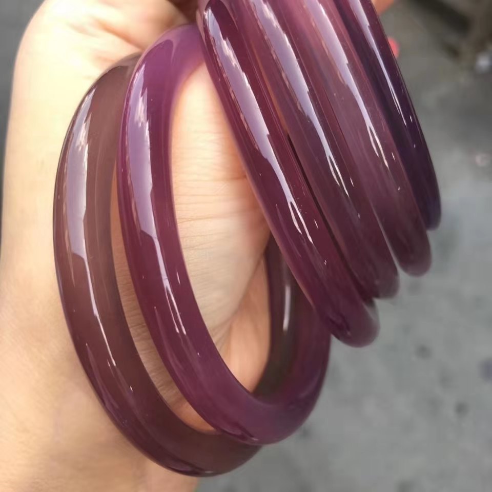 帝王紫加粗版6mm红色翠绿色玉髓手镯冰种玛瑙玉镯秀气圆条玉镯