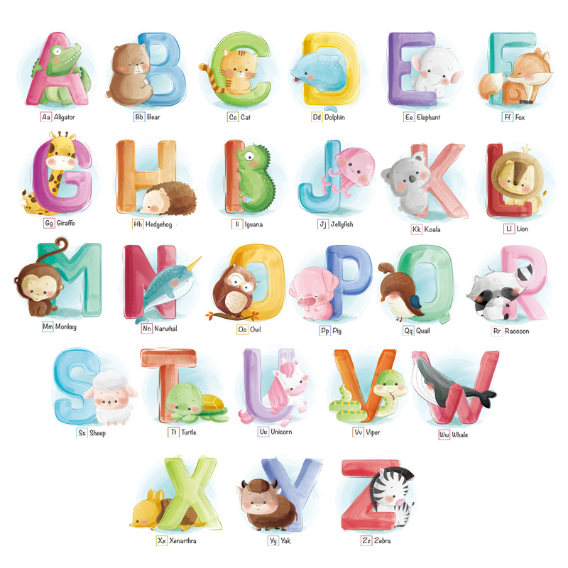 女 随身上课用早教卡通动漫墙贴儿童房装饰拼音字母声母韵母表墙贴am