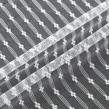 小清新网纱竖条蕾丝刺绣网纱面料现货 透视纱裙内衣花边提花网布