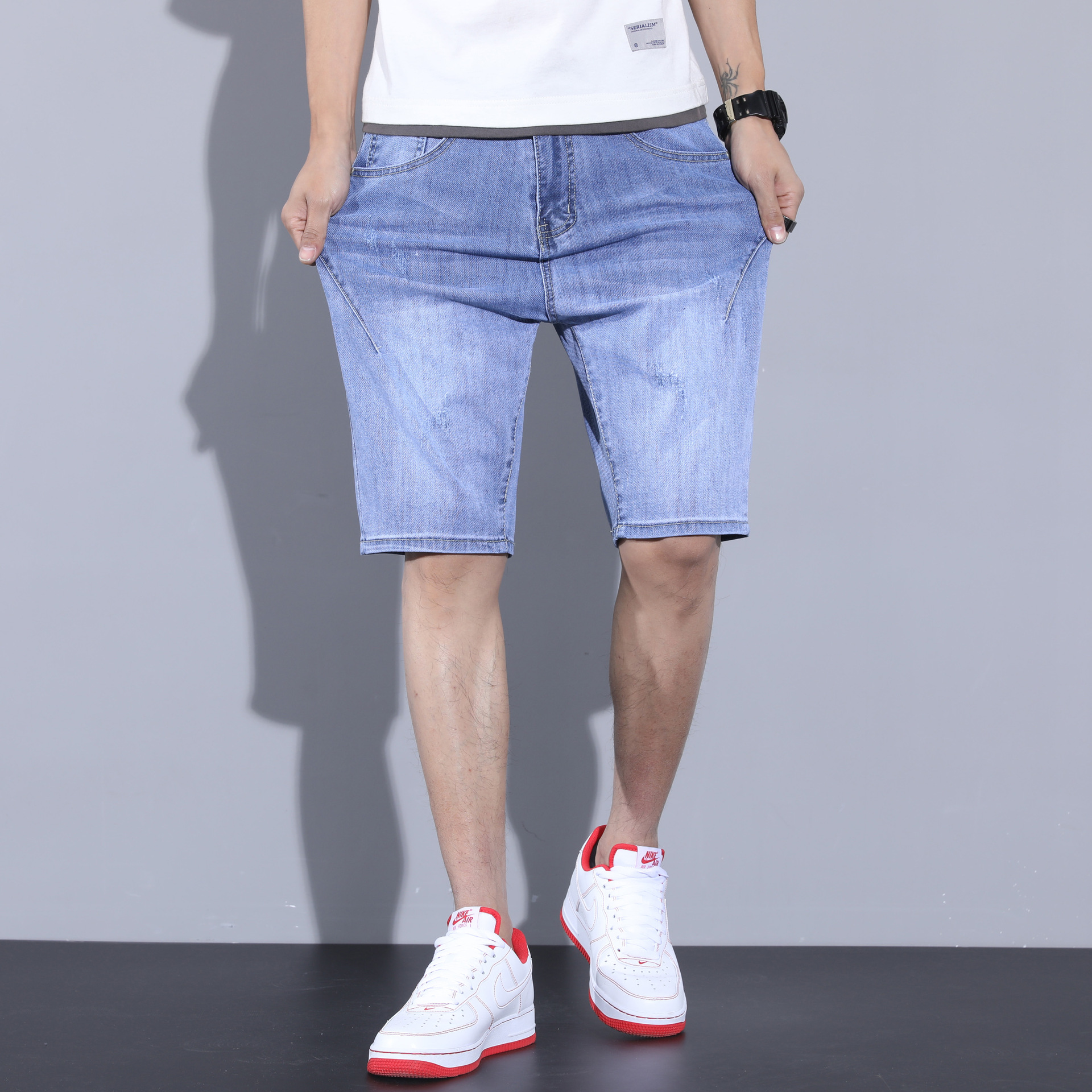 夏季新品休闲牛仔裤男款高端潮牌宽松直筒薄款五分裤短裤男装批发