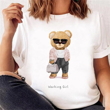 休闲可爱小熊潮流可爱风格女短袖印花图案T恤上衣时尚夏春季印花