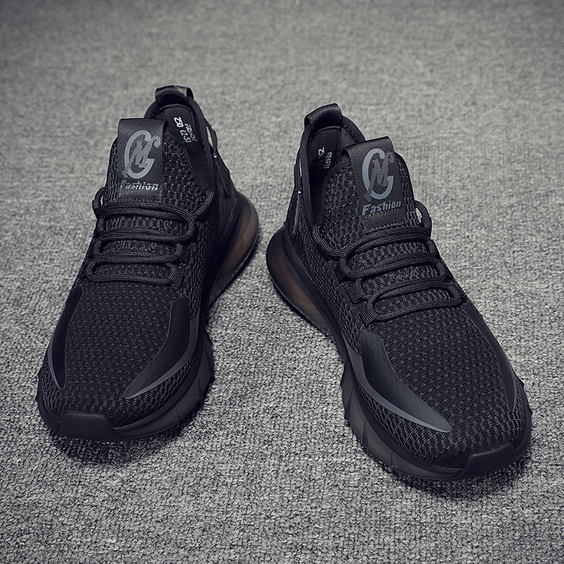 运动鞋男士夏季透气46纯黑色网面厚底休闲老爹鞋子47特大码男鞋48