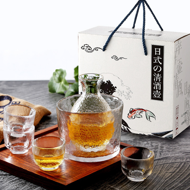 日式金边锤纹玻璃清酒壶酒具套装黄酒温酒器加热烫酒壶家用白酒杯