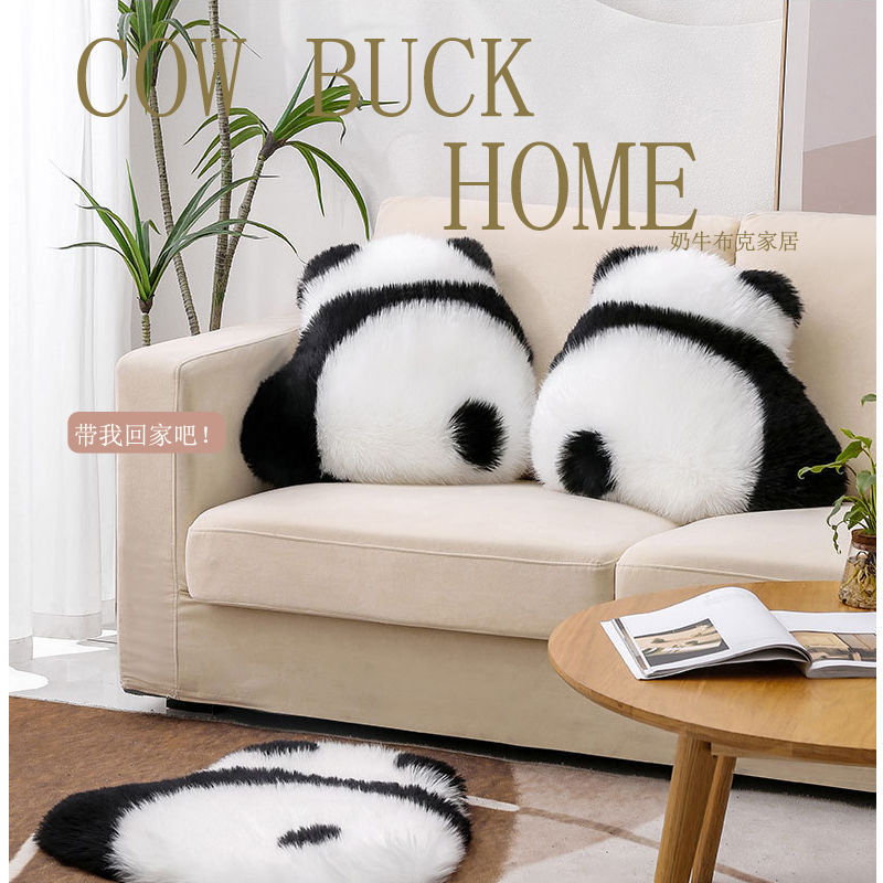 Nordic Style Real Wool Panda Back Pillow Cute Bedside Cushion Bed Cushion for Leaning on Sofa Living Room Pillows Waist Pillow