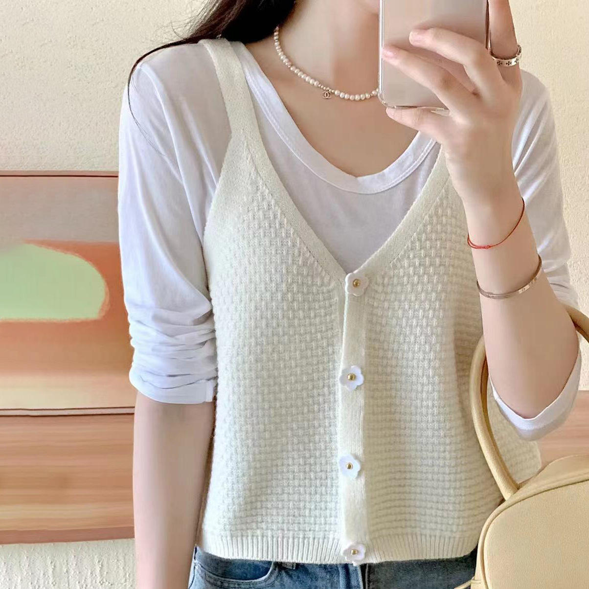 外穿叠穿针织吊带小背心女秋季外搭网红复古毛衣马甲纯色短款坎肩