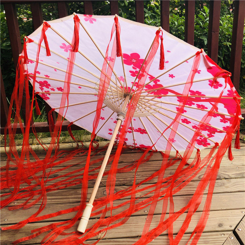 超仙古风伞流苏防雨汉服舞蹈伞学生cos道具伞旗袍走秀油纸伞红色