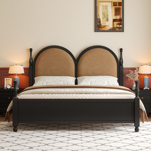 法式美式复古风床1.8米储物主卧双人床软包黑色简约中古风实木床