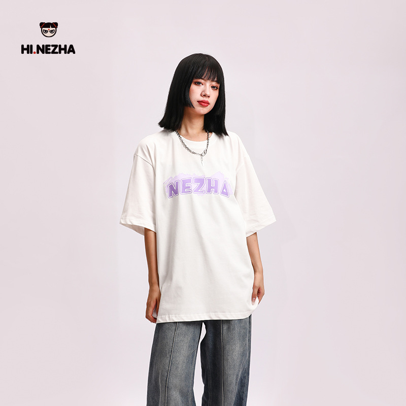 Wholesale Hiphop European and American Style Hip Hop Summer Cotton Short Sleeve T-shirt Female Ins Fashion Brand Drop Shoulder Couple Casual Top