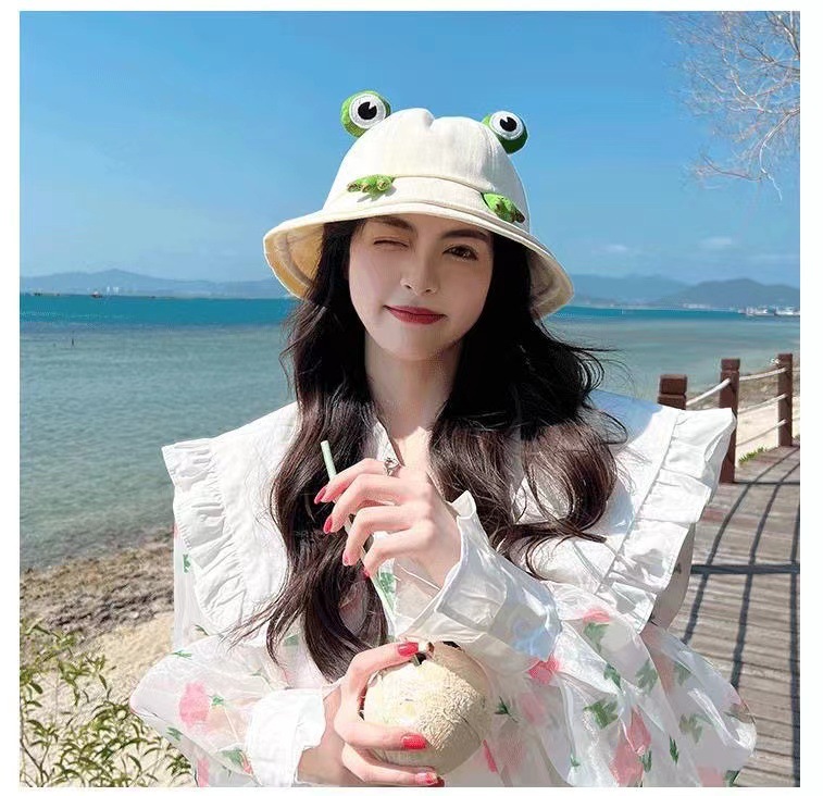 Frog Hat Spring and Autumn Cute Casual All-Matching Basin Hat Summer Korean Sun Protection Sun Hat Japanese Style Students