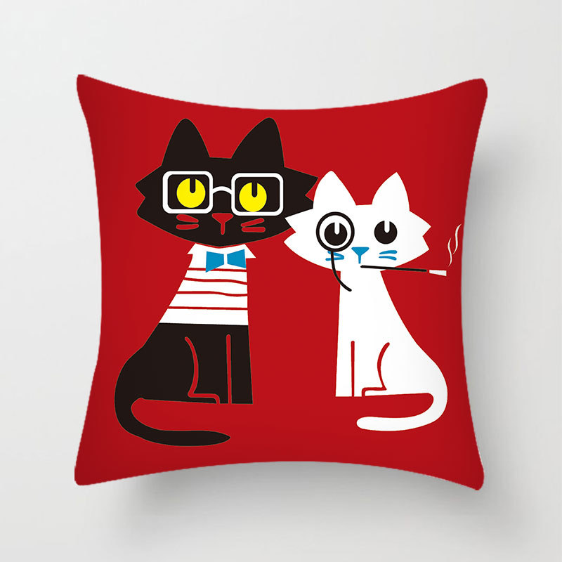 Amazon Cross-Border Cartoon Cute Hello Cat Pillow Cover Bedroom Sofa Cushion Cover Home Peach Skin Fabric Pillowcase