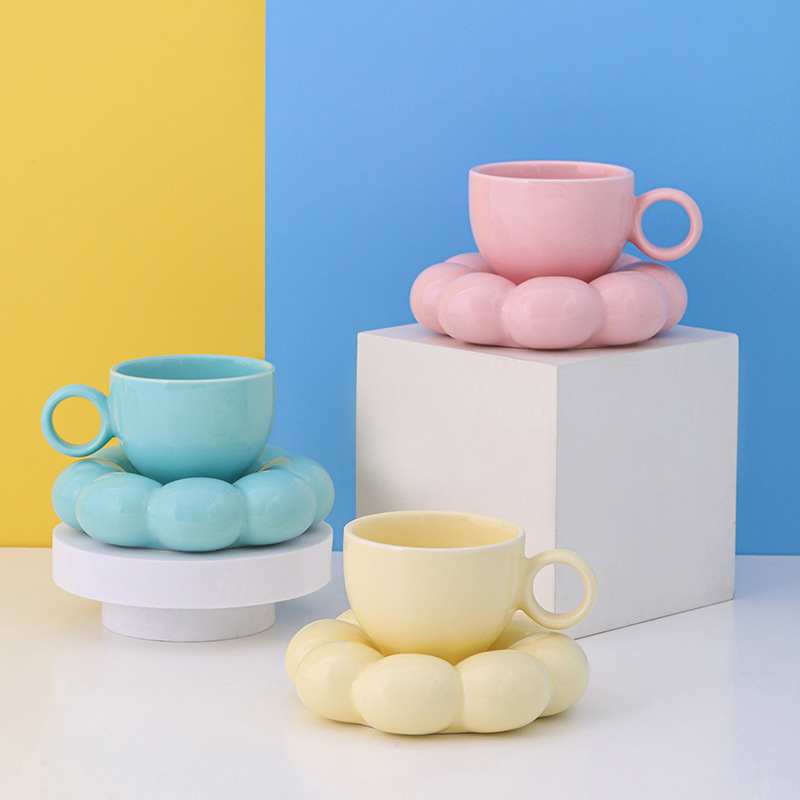 Cross-Border Supply Nordic Ins Macaron SUNFLOWER Coffee Cup Creative Ceramic Cup Dish Ice Cream Mark Cup