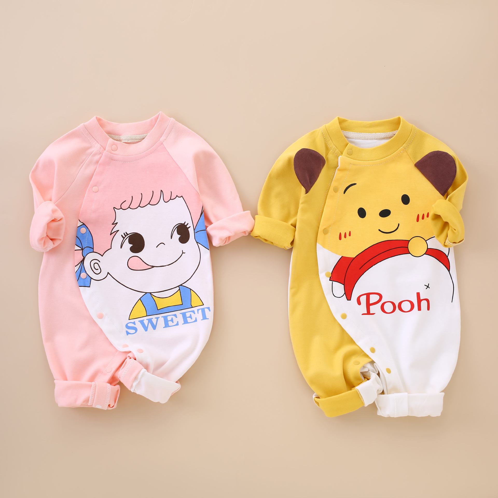 Baby Clothes Pure Cotton Spring and Autumn Men's and Women's Baby Jumpsuit Newborn Cute Super Cute Long Sleeve Outing Romper Thin
