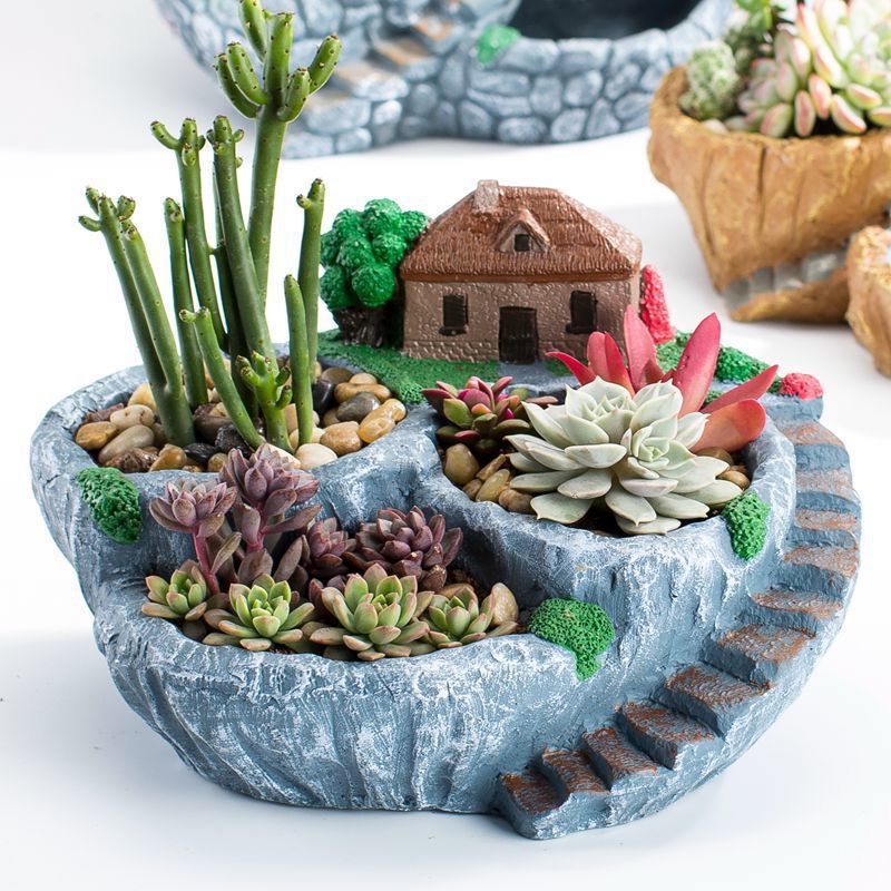 微景观田园房子造型多肉花盆拼盘阳台盆大号口径创意家用花盆