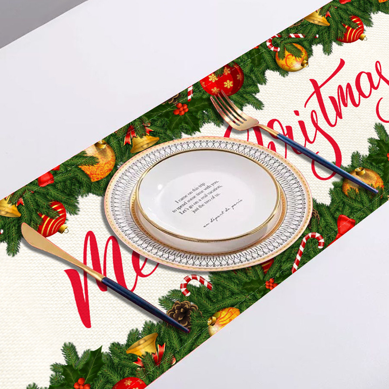 [Clothes] New Cross-Border Christmas Linen Printed Table Runner Tablecloth Nordic Dining Table Christmas Snowman Table Runner