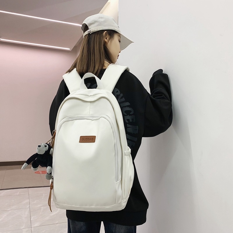 2023 New Fashion Casual Middle School Student Schoolbag Korean Style University Style Backpack Large Capacity Simple Solid Color Backpack