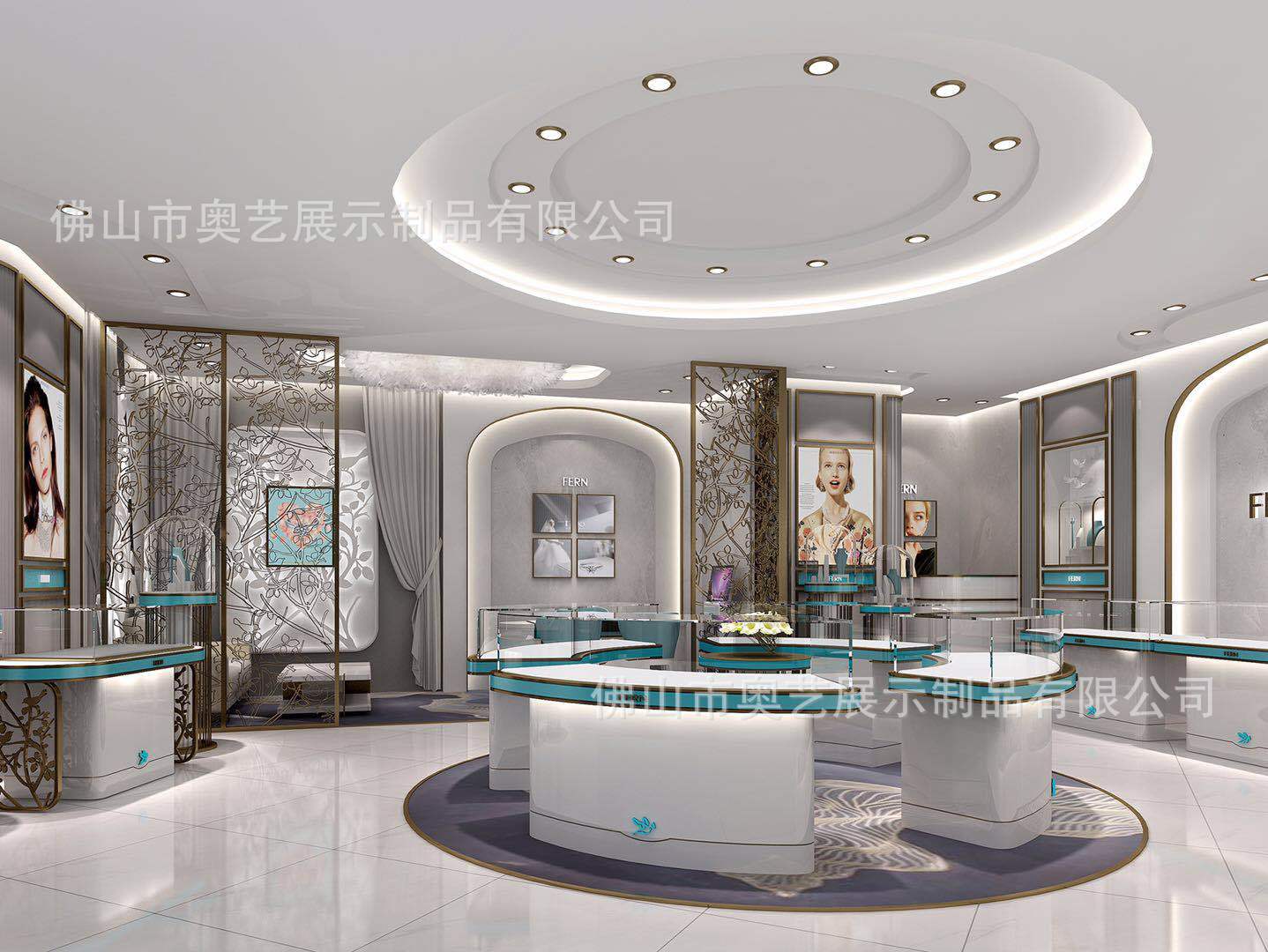 定制时尚珠宝店异形玻璃柜台展示柜钻石首饰展示柜接待台珠宝岛柜