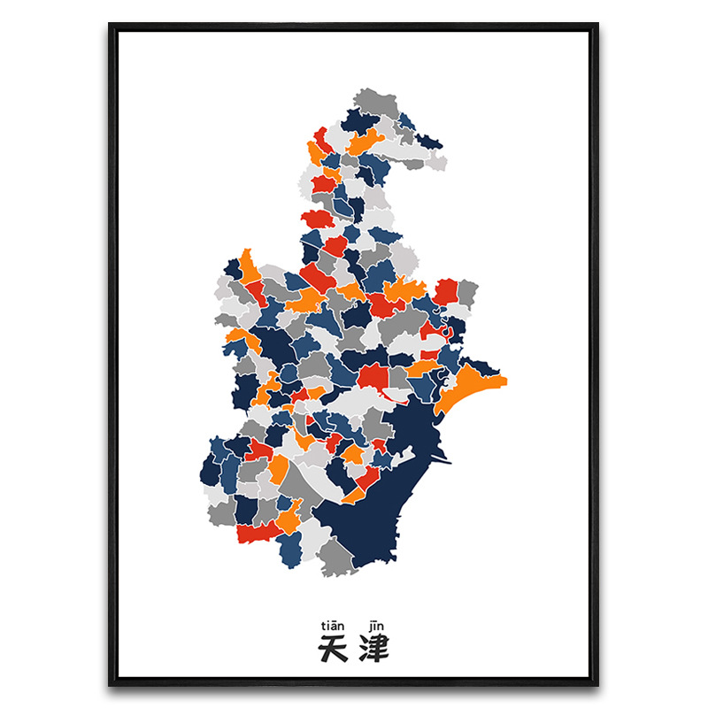 天津市原创抽象城市艺术地图装饰画可diy涂鸦填色客厅房间挂画