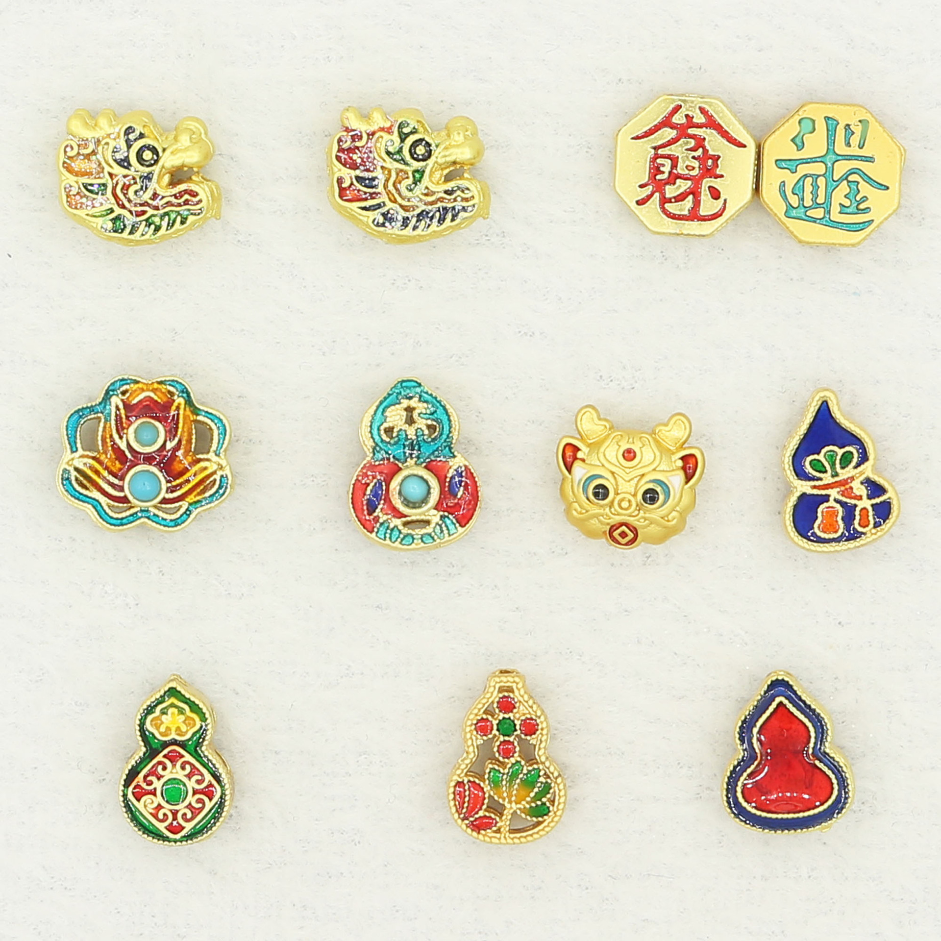 古法金珐琅彩生肖龙头串珠配件 diy手链项链饰品沙金葫芦隔珠配饰