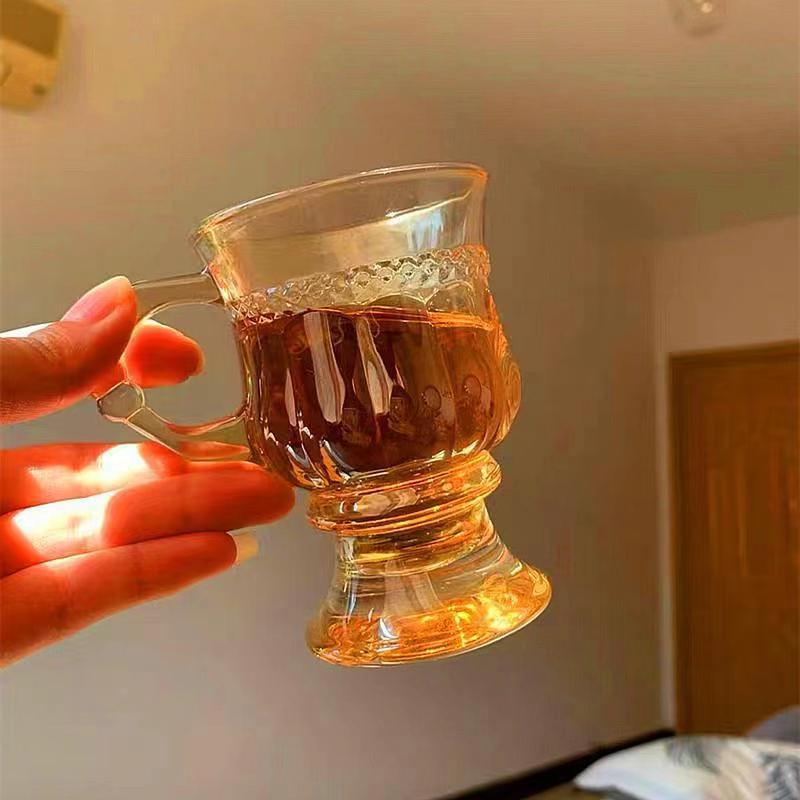 Glass Cup Hand Gift Vintage Wine Glass Amber Goblet Cup Hand Gift Good-looking Water Cup Coffee Cup