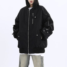 棒球服外套男女秋季新款美式高街机能工装小众设计感情侣黑色夹克