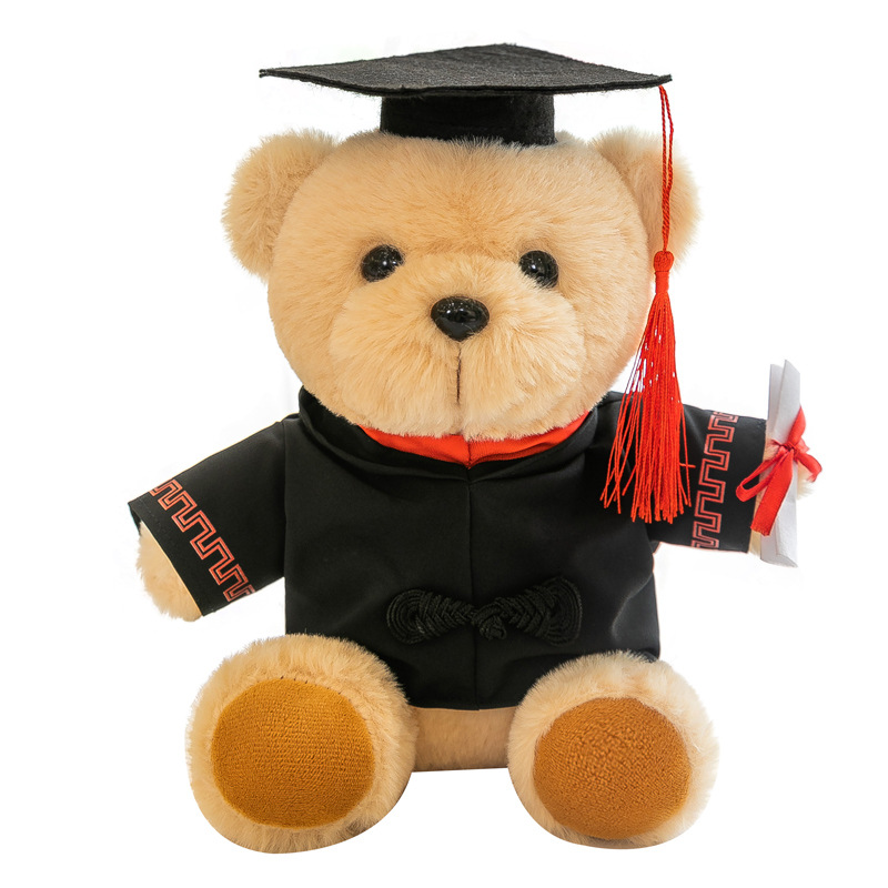 Graduation Doll Doctorial Hat Scholar Clothes Teddy Bear Plush Toy Graduation Bear Doll University Gift Printed Logo