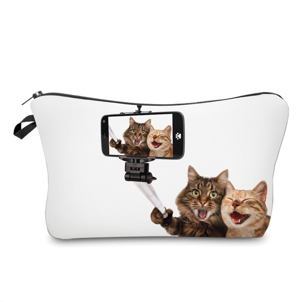 Amazon New Printing Waterproof Cosmetic Bag Cartoon Cats and Dogs Travel Toiletry Storage Multifunctional Clutch