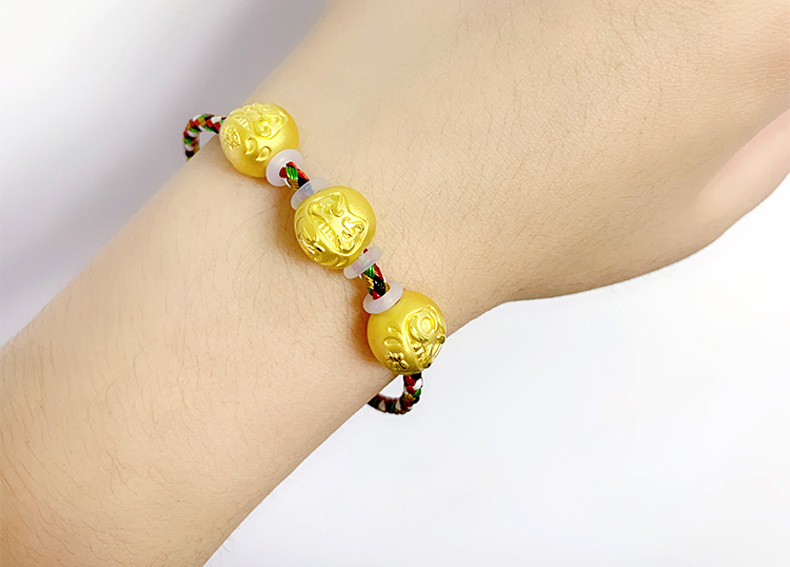 3d硬金 黄金达摩转运珠足金999阴阳师达摩大吉大利路路通手链