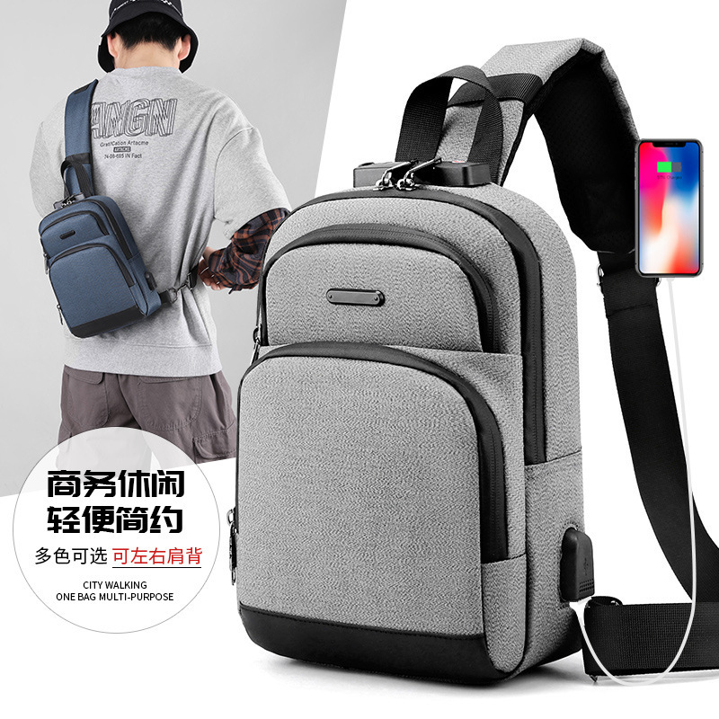 Men's Belt Password Lock Chest Bag Casual Large Capacity Shoulder Bag Waterproof Multifunctional USB Charging Crossbody Bag