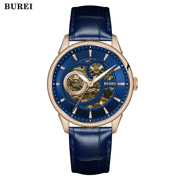 burei宝梭瑞士手表腕表男士全自动机械表防水镂空夜光真皮9005