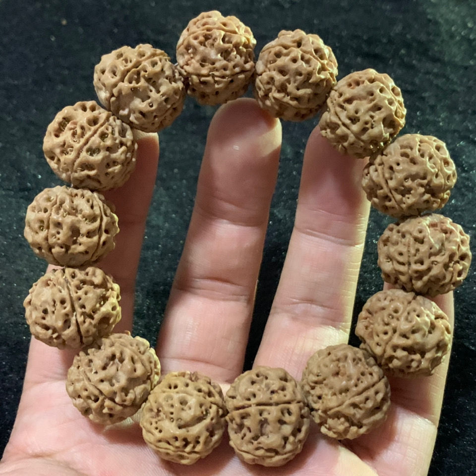 尼泊尔大金刚菩提手串蜂窝爆肉纹菩提子男女单圈文玩佛珠手链把玩