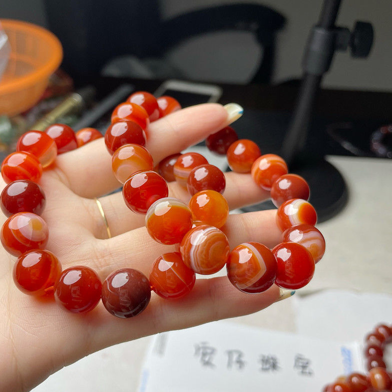 Natural Twining Line Agate Bracelet Couple Men and Women Beads String Silk Red Stripes Agate Bracelet