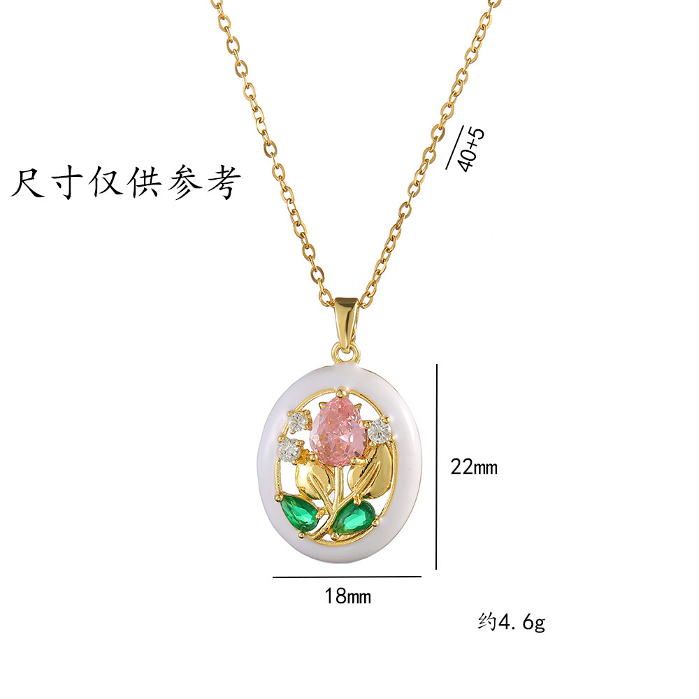 [copper micro inlaid zircon] european and american hollow diamond rose fire paint coin pendant necklace temperament entry lux special-interest design