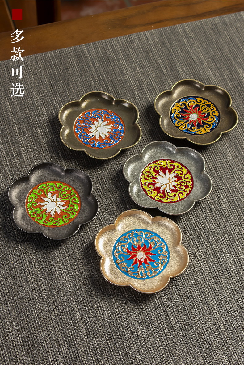 景泰蓝茶杯垫创意茶具配件隔热茶席垫复古珐琅彩茶垫日式合金杯托