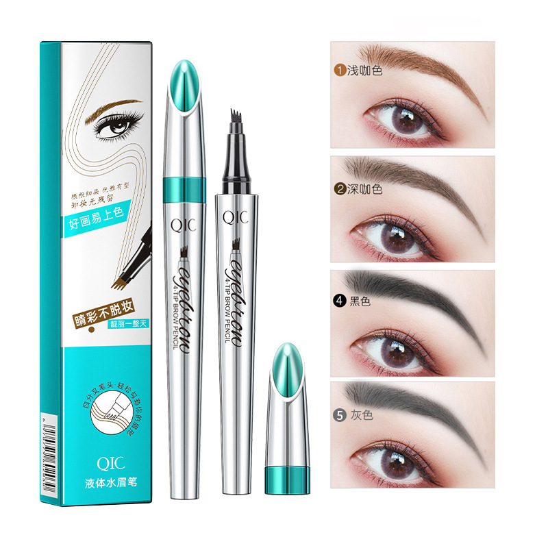 QIC Four-Fork Liquid Eyebrow Pencil Waterproof Sweat-Proof Not Smudge Non-Caking Smooth Imitation Wild Eyebrow Makeup Factory Direct Sales
